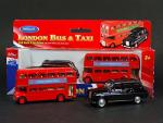 Luxury Red Double Decker Bus and Black Taxi Set