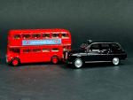 Luxury Red Double Decker Bus and Black Taxi Set
