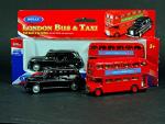 Luxury Red Double Decker Bus and Black Taxi Set