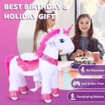 Pink Unicorn Riding Toy with Brake for Kids