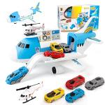 Shayson Cargo Airplane Play Set with Cars and Helicopter