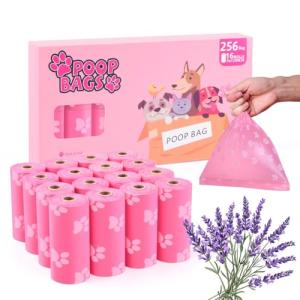 PPEIWASTE Poop Bags Rolls 256 Count - 9x13 Inches Pink Thickened Leakproof Lavender scent Poo Bags for Dogs, Eco-Friendly Pet Waste Bags for Walking, Home, Travel