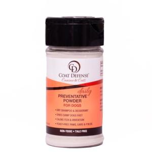 COAT DEFENSE Preventative Powder | Made in USA | 3.5oz Waterless Dog Shampoo & Pet Deodorizer for Smelly Dogs | Provides Anti Itch Relief | Dog Shampoo for Dry Itchy Skin & Smelly Dogs