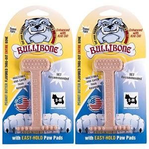 Bullibone Nylon Dog Chew Toy for Aggressive Chewers - Dental Hygiene Bone with Peanut Butter Flavor, Durable Tough Chew Toys for Small Dogs, Indestructible Dog Bone - 2 Pack