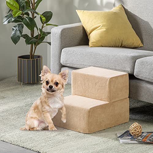 Zinus Beige 2-Step Pet Stairs for Small Dogs