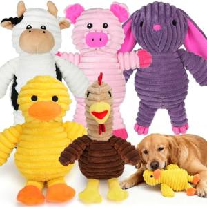 5-Pack Plush Dog Squeaky Toys Bundle