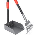 Heeyoo Dog Pooper Scooper, Dog Poop Tray and Rake Set, Pet Waste Removal Scoop with Long Adjustable Sectional Stainless Handles, 2 Pieces