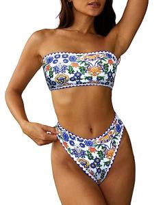 ZAFUL Women's Strapless Cheeky Bandeau Bikini Set