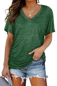 Plus Size Green V Neck Summer T-Shirt for Women