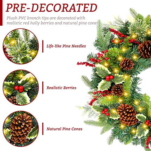 Pre-lit 24-Inch Christmas Wreath with LED Lights