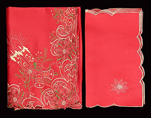 Holiday Poinsettia Tablecloth and Napkins Set