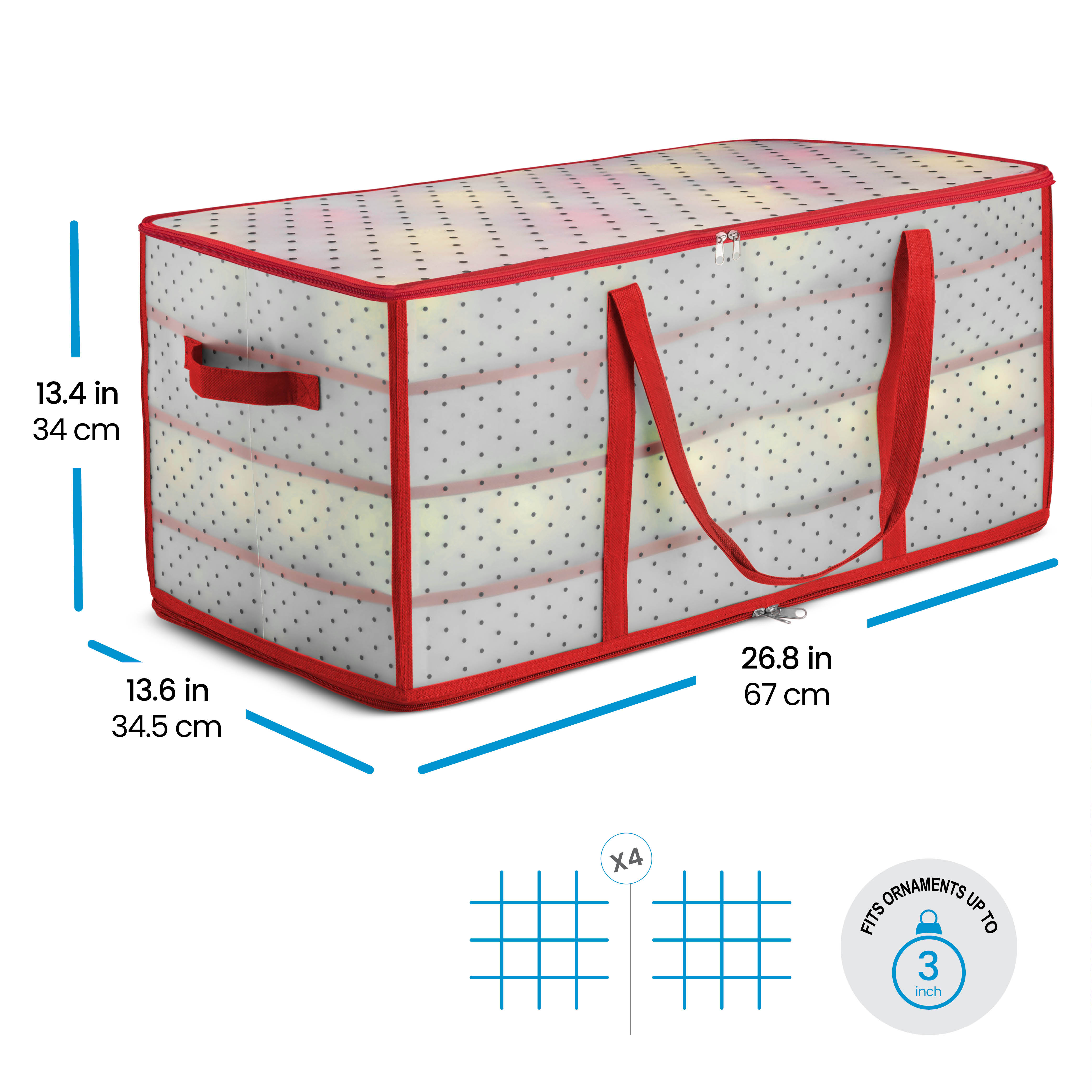 Christmas Ornament Storage Box with Double Zipper