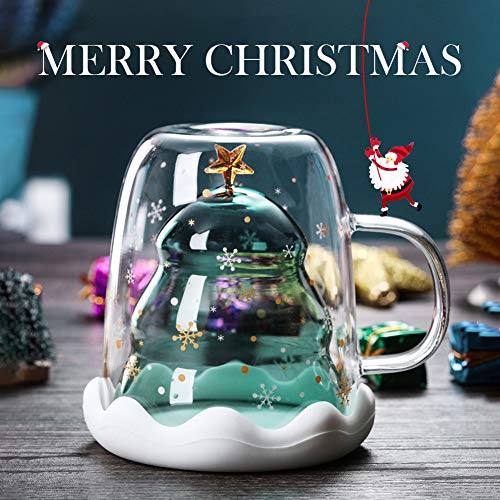 Insulated Glass Christmas Mug with Lid for Drinks