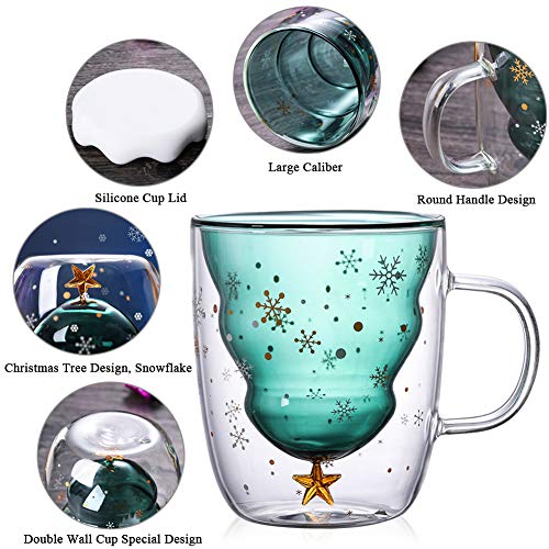 Insulated Glass Christmas Mug with Lid for Drinks