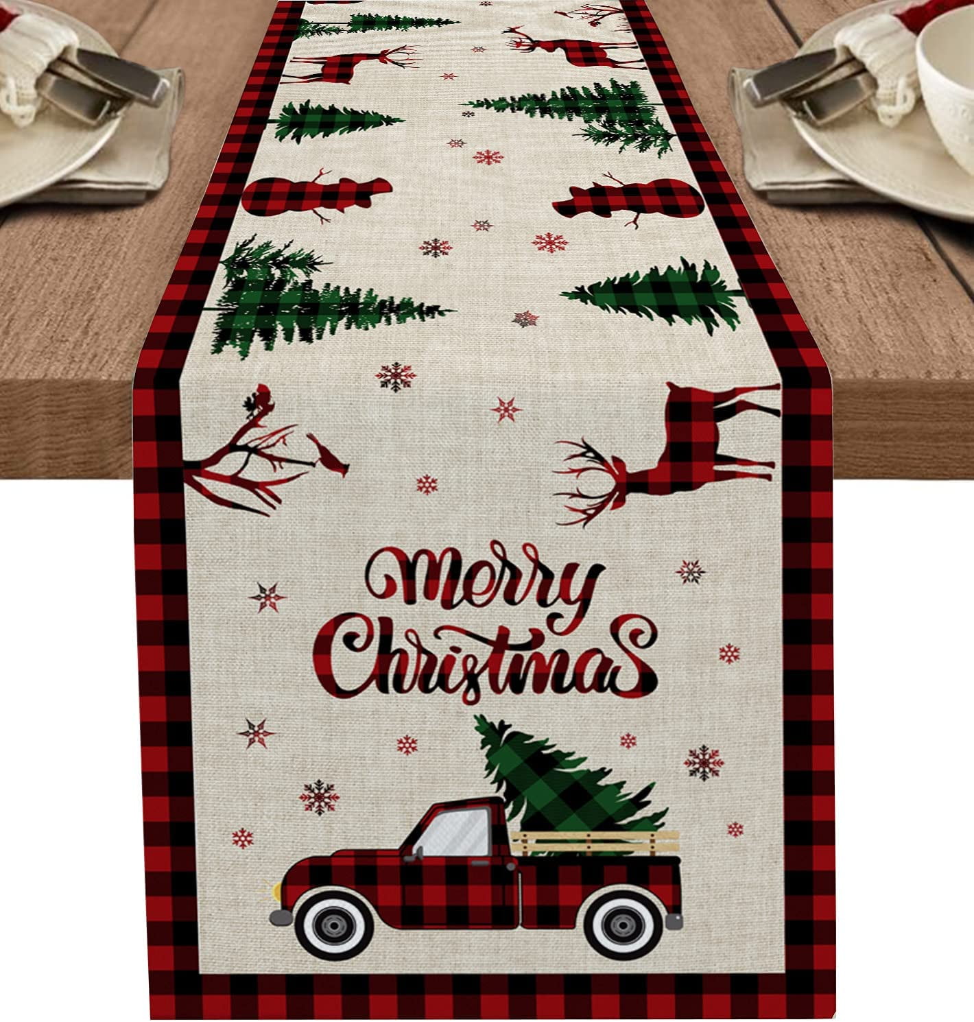 Red Buffalo Plaid Christmas Table Runner 13x72 Inches