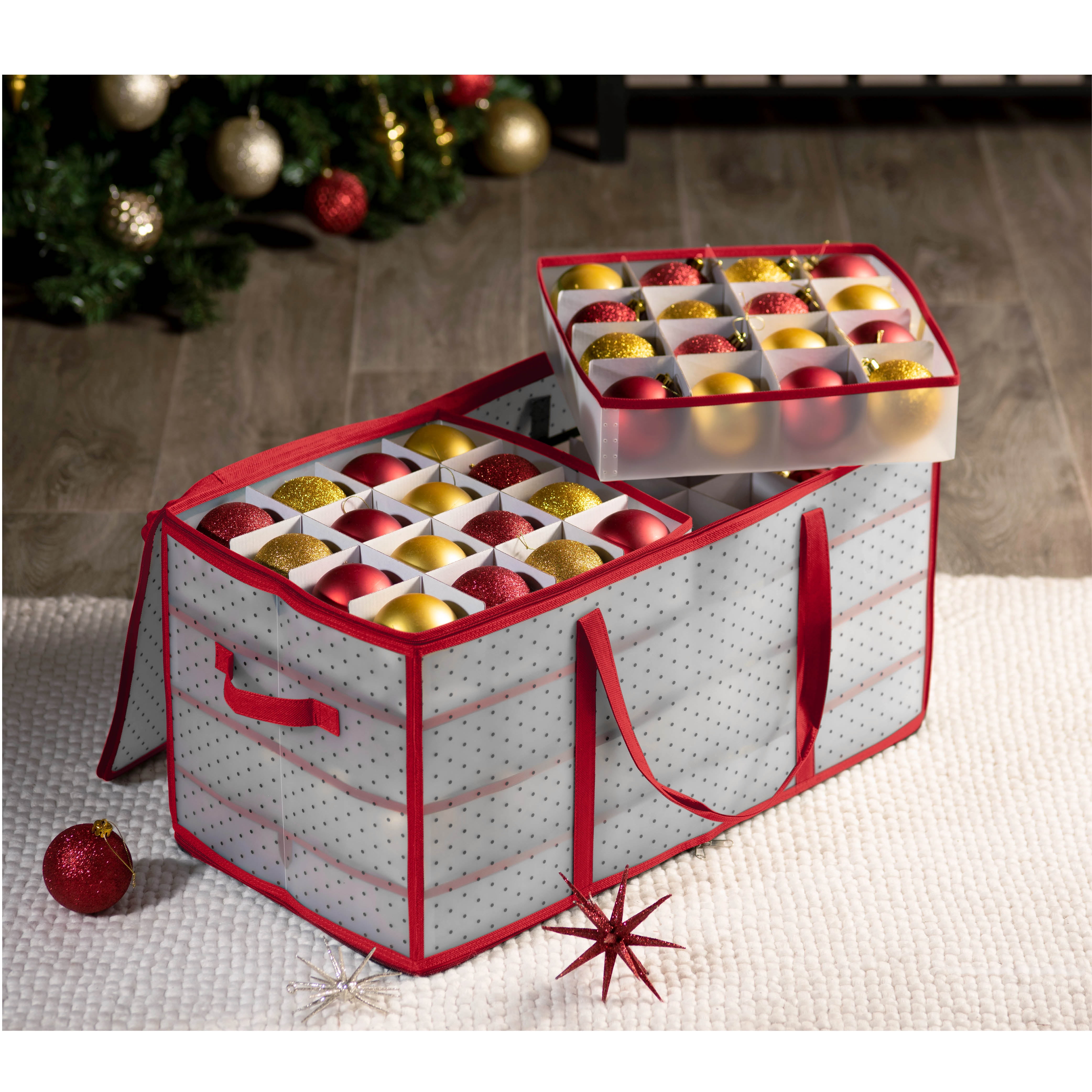 Christmas Ornament Storage Box with Double Zipper