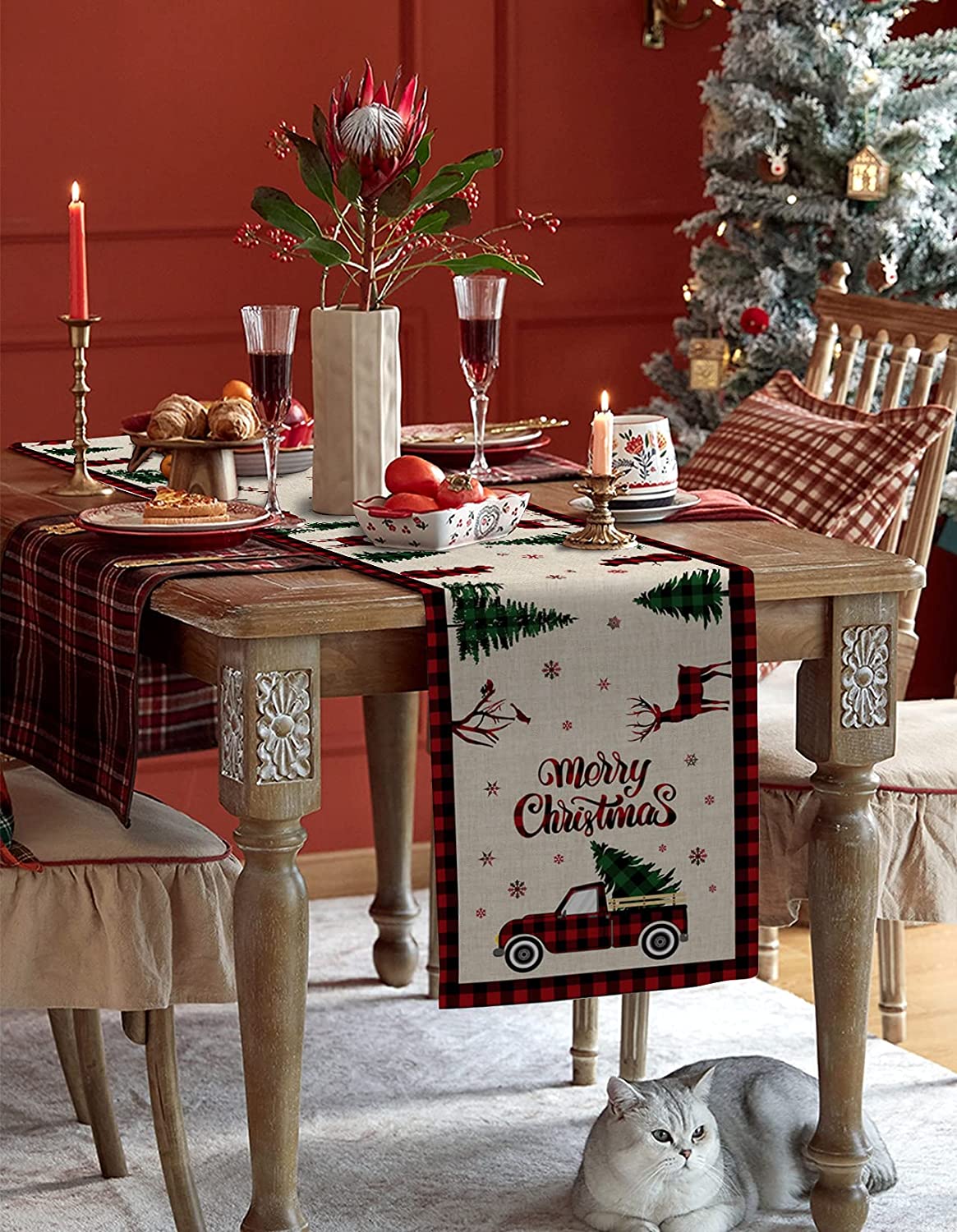Red Buffalo Plaid Christmas Table Runner 13x72 Inches