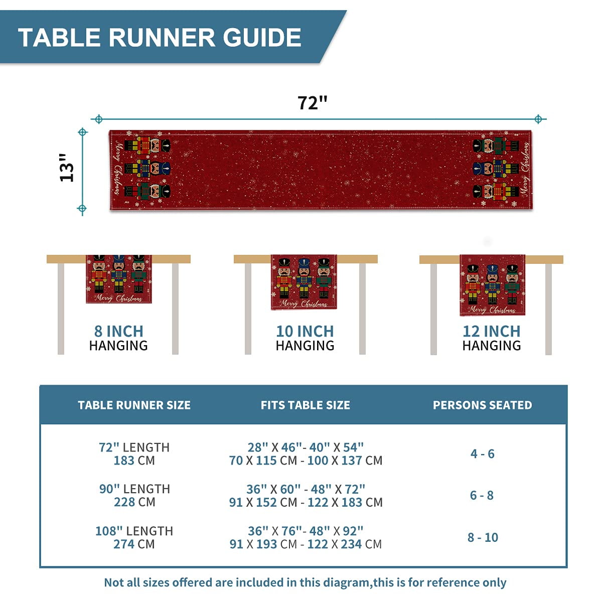 Merry Christmas Nutcracker Table Runner, 13 x 72 Inch