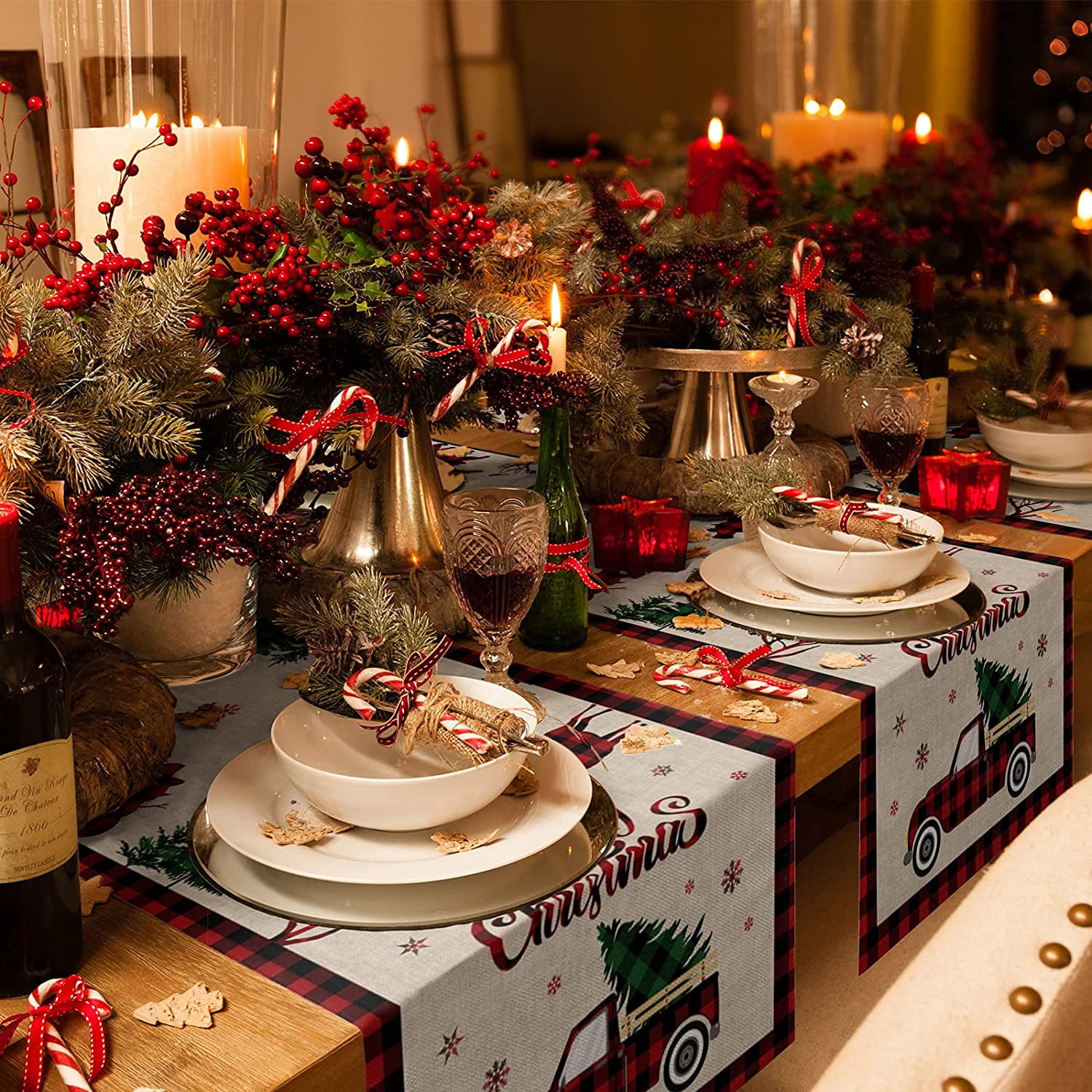 Red Buffalo Plaid Christmas Table Runner 13x72 Inches