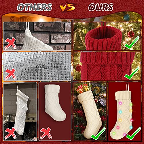 LED Knitted Christmas Stockings, 4-Pack (Red/White)