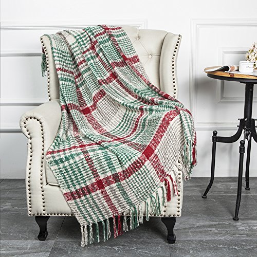 Green and Red Plaid Christmas Throw Blanket 50"x67
