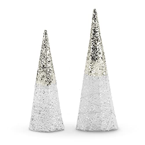 Lighted Christmas Tree Table Decor, White and Gold