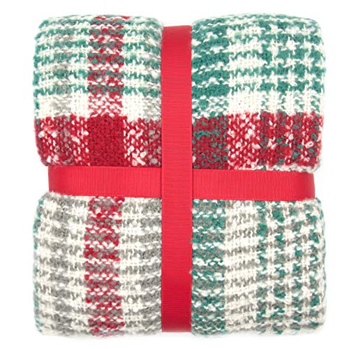 Green and Red Plaid Christmas Throw Blanket 50"x67