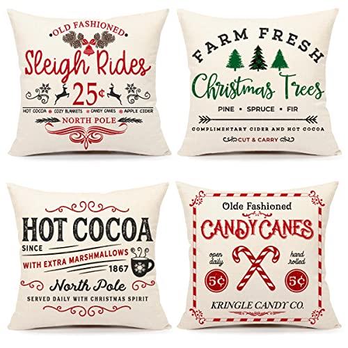 Farmhouse Christmas Pillow Covers Set of 4