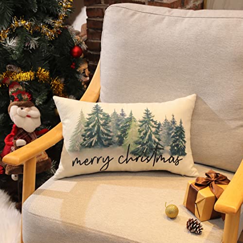 Watercolor Christmas Tree Pillow Cover - Rustic Style