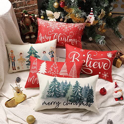Watercolor Christmas Tree Pillow Cover - Rustic Style