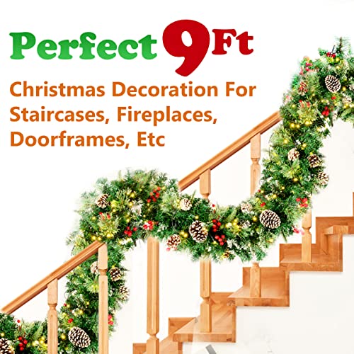 9ft LED Pre-lit Christmas Garland with Pine Cones & Berries