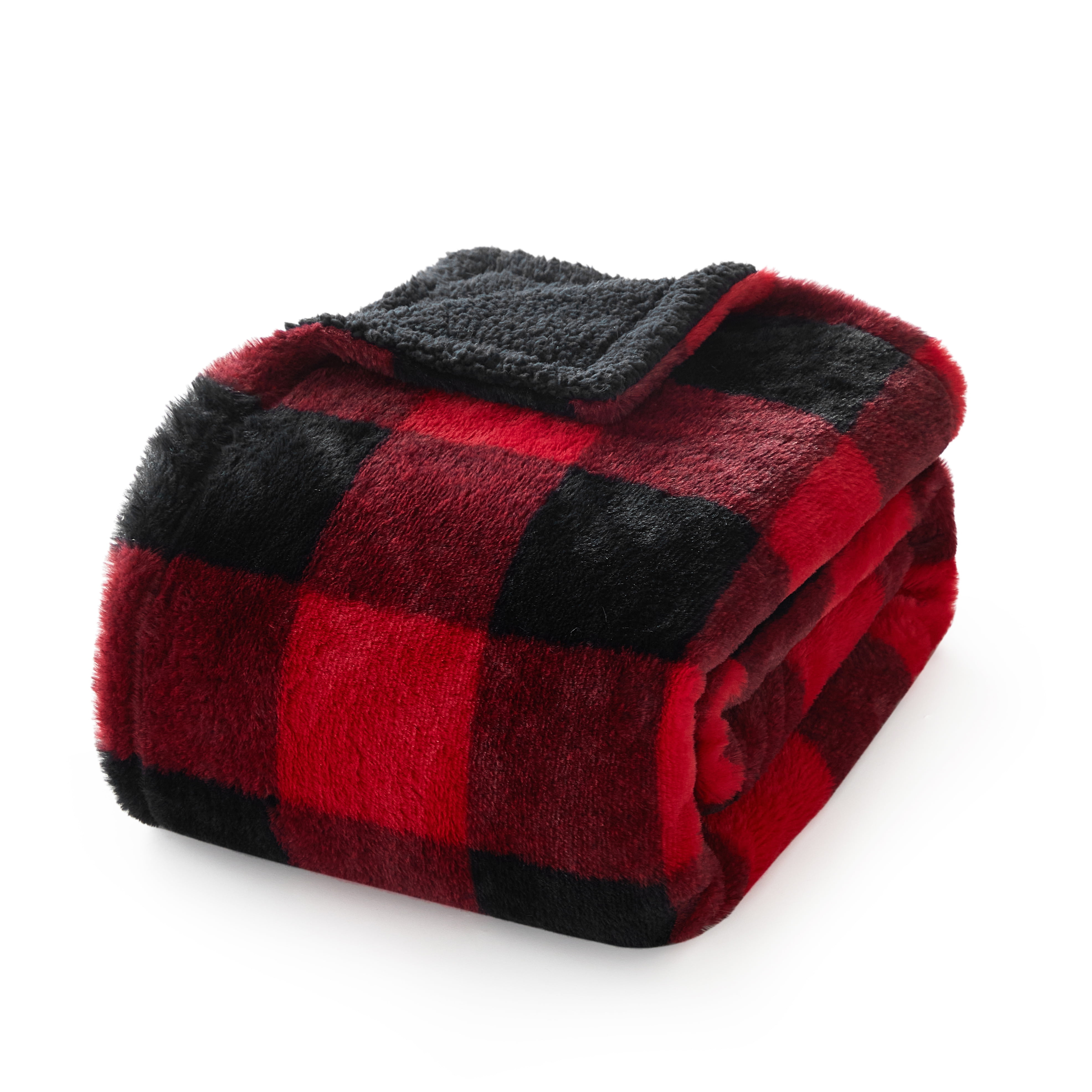 Cozy Red Buffalo Check Sherpa Throw Blanket