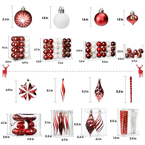 Large Red & White Christmas Tree Ornaments Bundle