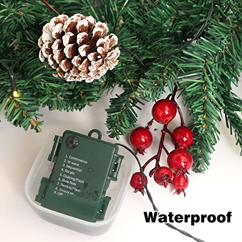 9ft Christmas Garland with Warm White Lights & Decor