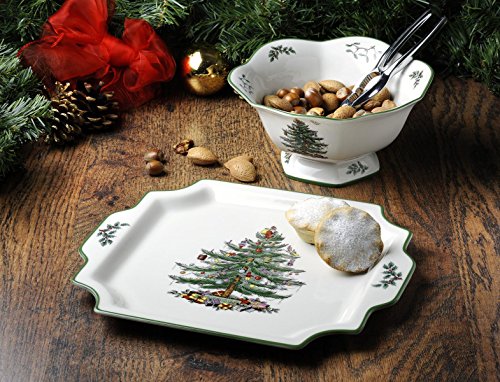 Spode Christmas Tree Square Handled Platter, 12.5-Inch