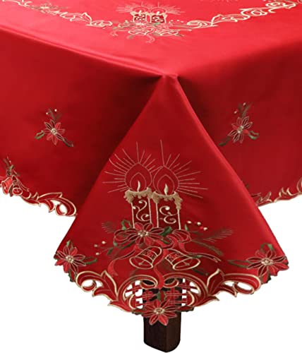 Red and Gold Poinsettia Candle Bell Tablecloth Set