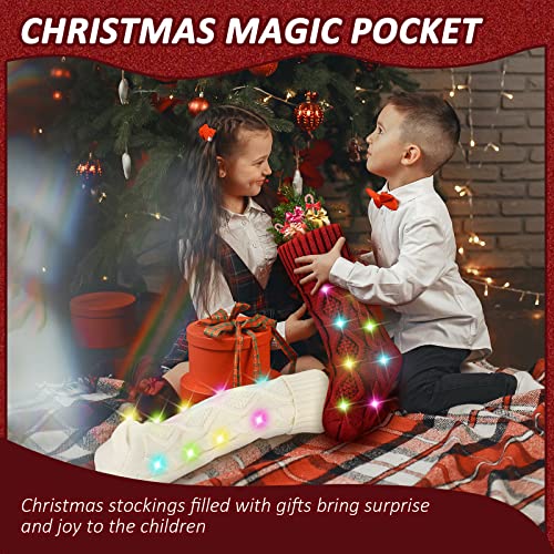 LED Knitted Christmas Stockings, 4-Pack (Red/White)