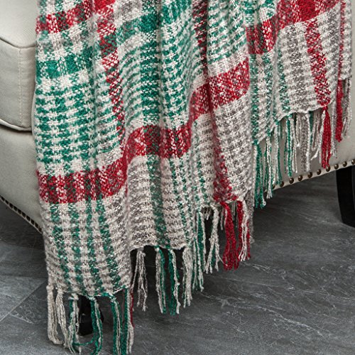 Cozy Green Red Plaid Christmas Throw Blanket