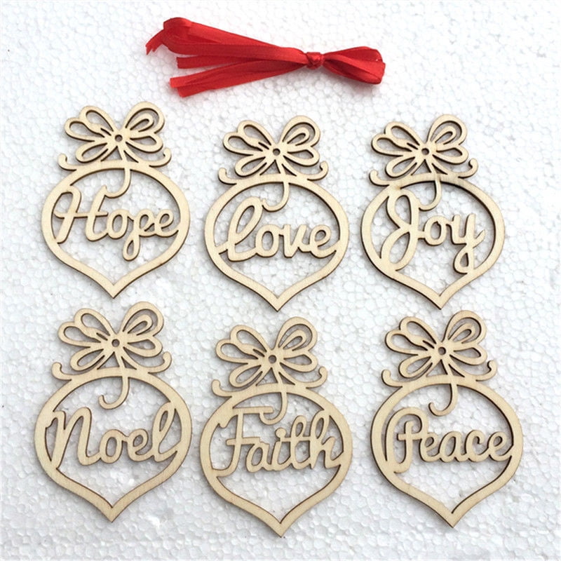 Wooden Xmas Tree Decorations - Set of 6