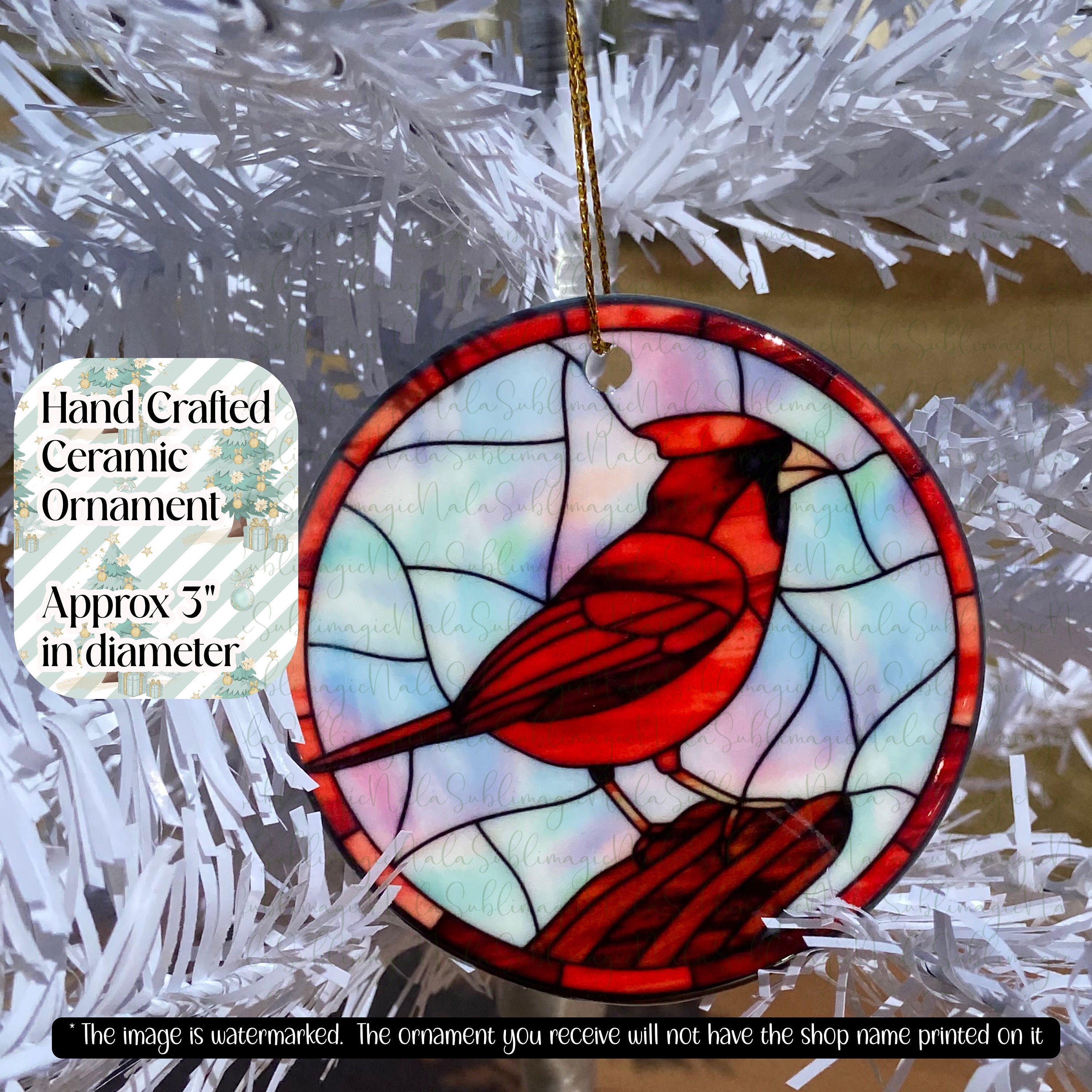 Handmade Stained Glass Cardinal Christmas Ornament
