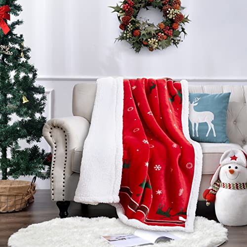 Red Sherpa Fleece Christmas Throw Blanket 50x60