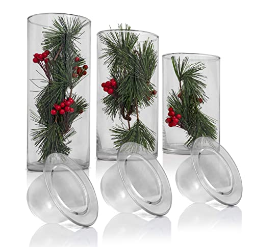 Ornamented Glass Hurricane Candle Holders - Set of 3