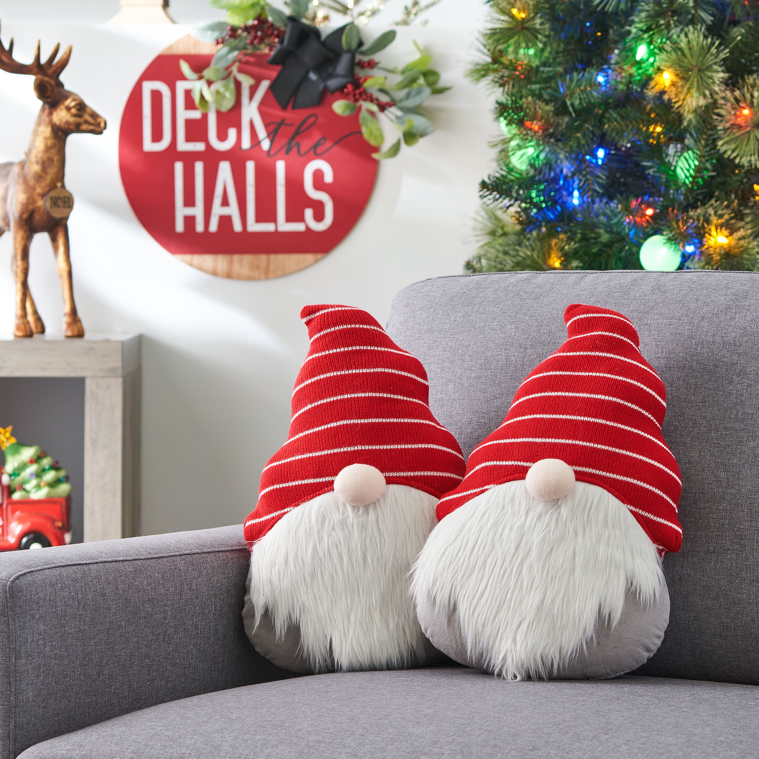 Pair of Red Hat Gnome Decorative Pillows