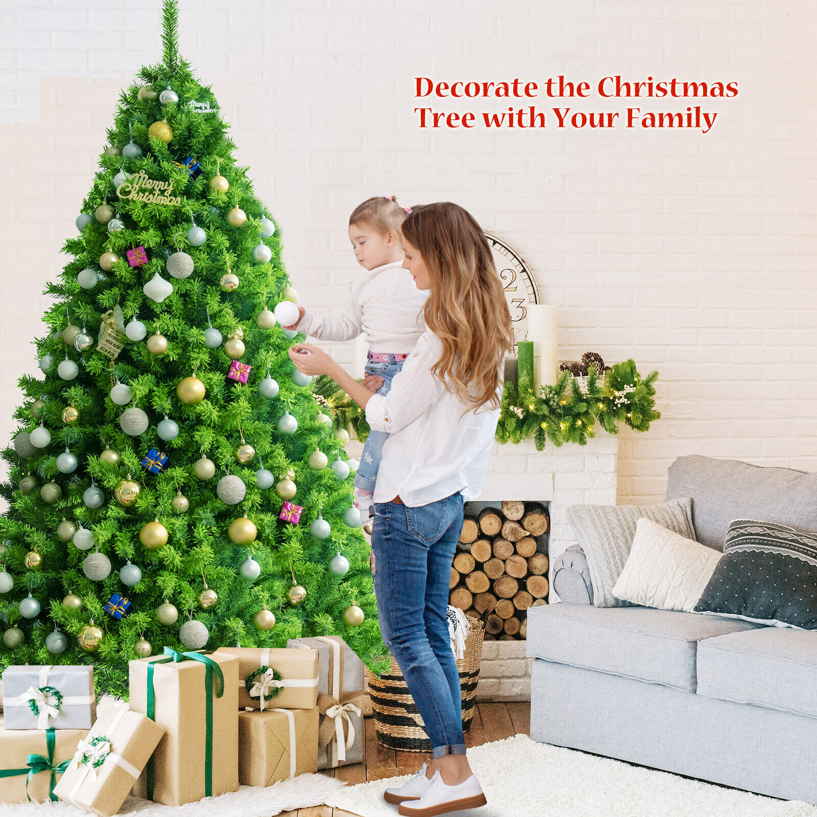 Green Flocked Pre-Lit 7.5FT Christmas Tree