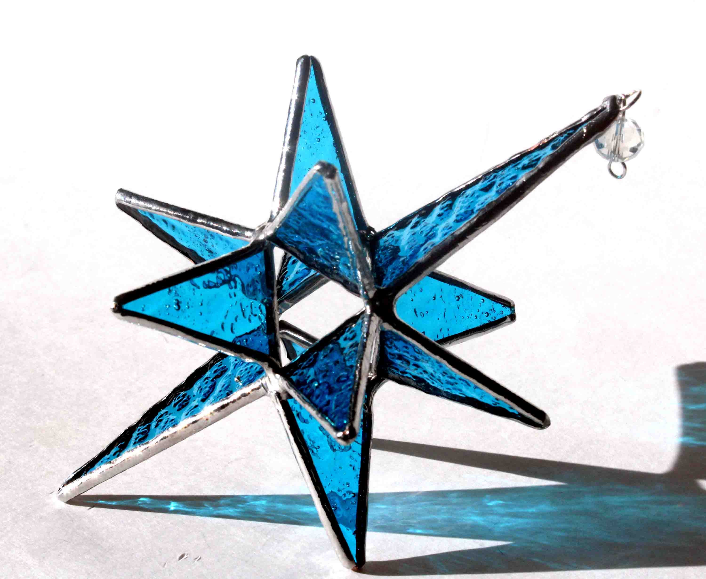 Aqua Stained Glass Moravian Star Ornament