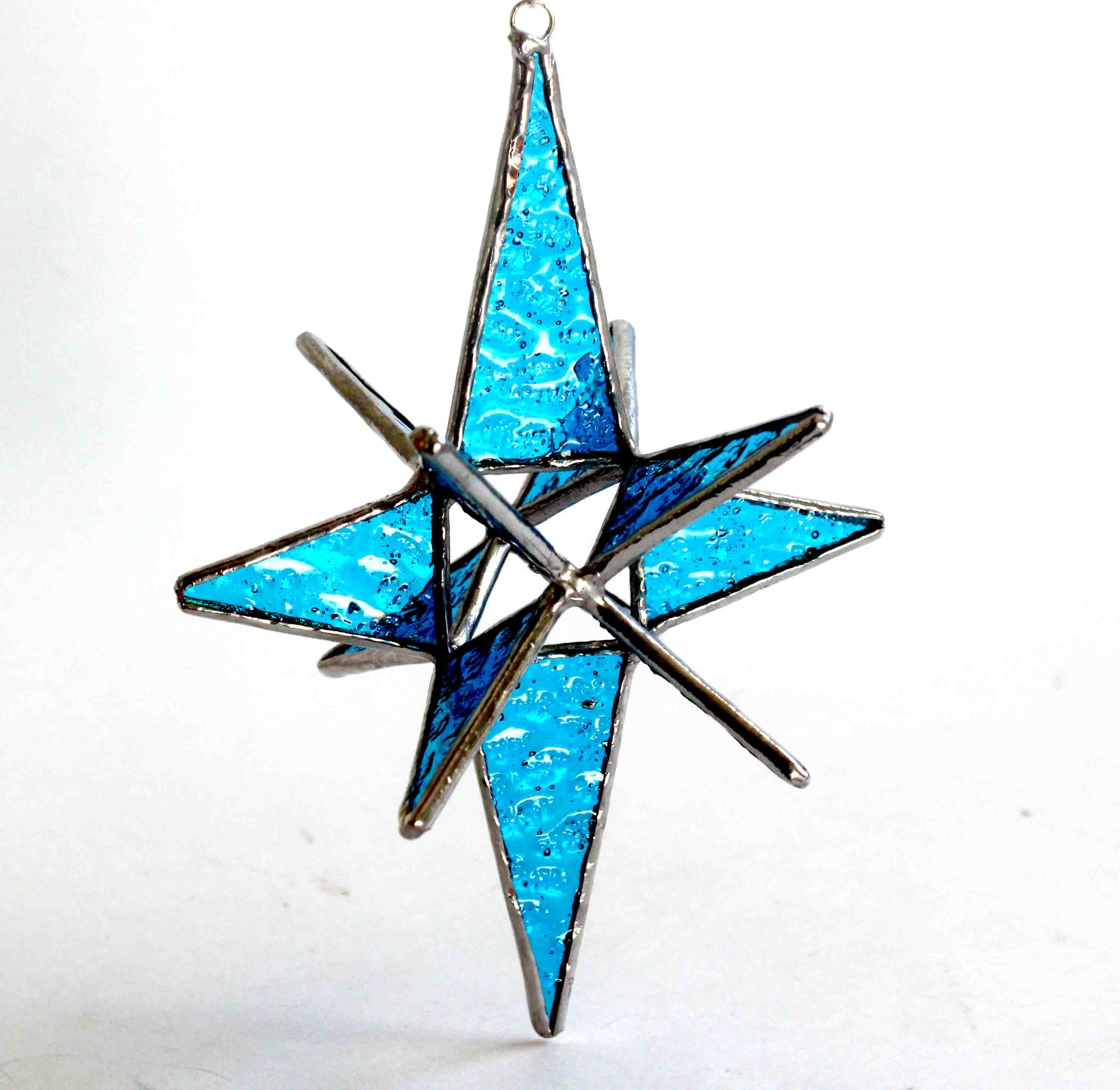 Aqua Stained Glass Moravian Star Ornament