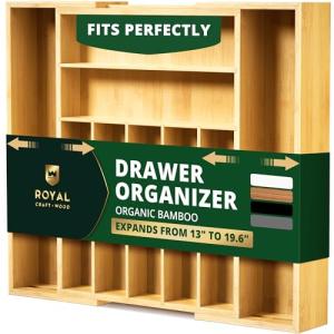 Bamboo Kitchen Drawer Organizer with 9 Slots