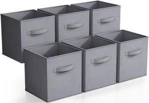 Foldable Fabric Storage Baskets - 6 Grey Cubes