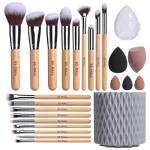 Bamboo Makeup Brush Set with Sponges and Holder