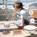 LOOIKOOS Natural Wooden Toddler Musical Instruments Set